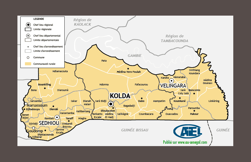 Carte Administrative De La Région De Kolda Au Sénégal Le Cœur Du Sénégal 