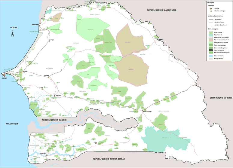 Carte des aires protégées Sénégal