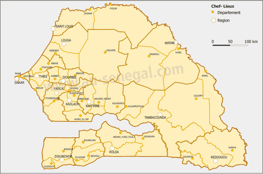 Région et départements du Sénégal, 2010
